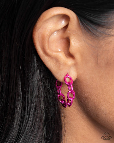 Colorful Cameo - Pink Hoop Earring - Paparazzi Accessories