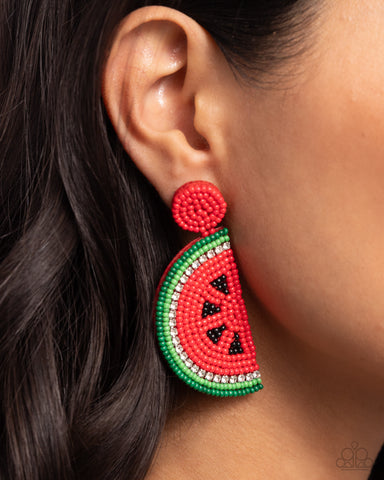 Watermelon Welcome - Red Earring - Paparazzi Accessories