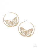 Aerial Alias - Gold Butterfly Hoop - Paparazzi Accessories