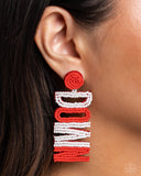 Touchdown Texture - Red Earring - Paparazzi Accessories