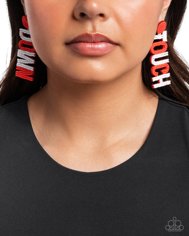 Touchdown Texture - Red Earring - Paparazzi Accessories