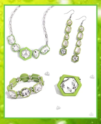 Evolving Elegance - Green Necklace - Earrings - Bracelet - Ring - Paparazzi Accessories