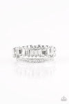 Paparazzi Royal Treasure Chest - White Rhinestones - Silver Dainty Band Ring