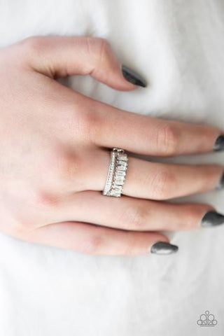 Paparazzi Royal Treasure Chest - White Rhinestones - Silver Dainty Band Ring