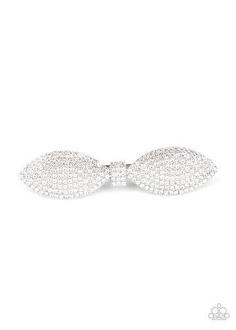 Paparazzi Accessories  -  Mind-BOWing Sparkle - White - Hair Clip