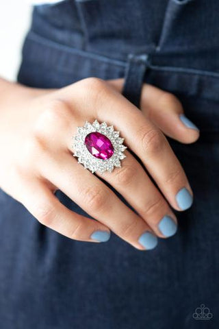 Paparazzi Secret Garden Glow - Pink Gem - White Rhinestones - Ring