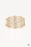PAPARAZZI "KABOOM!" GOLD BAND ENCRUSTED WITH WHITE RHINESTONE RING