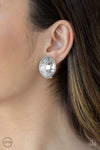 Paparazzi Accessories  -  Movie Star Sparkle - White Bling Clip-On Earring