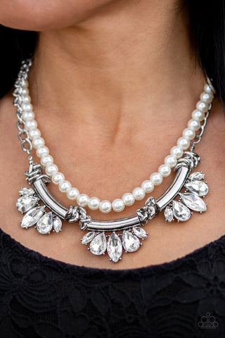 Bow Before The Queen - White Necklace - Paparazzi Accessories