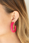 Paparazzi Accessories- Woodsy Wonder -  Pink Wood Hoop Earrings