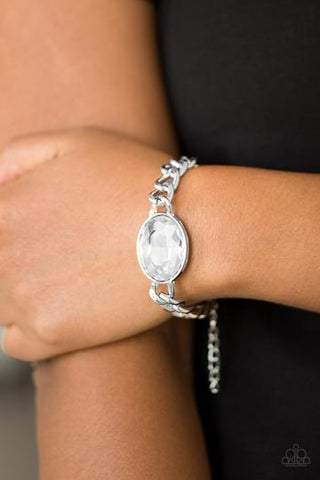 Paparazzi Accessories - Luxury Lush - White Gem - Bold Silver Chain - Bracelet