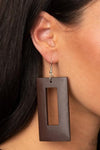 Paparazzi Accessories - TOTALLY FRAMED - BROWN WOOD EARRINGS - PAPARAZZI