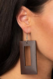 Paparazzi Accessories - TOTALLY FRAMED - BROWN WOOD EARRINGS - PAPARAZZI