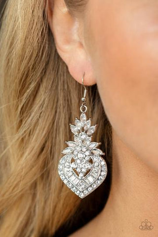 Paparazzi Accessories - Paparazzi Royal Hustle - White Rhinestone Earrings - Life Of the Party Exclusive August 2021