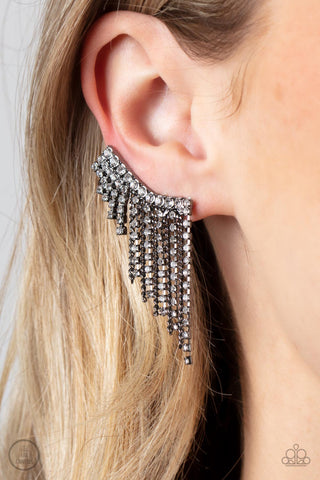 Paparazzi Accessories - Thunderstruck Sparkle - Black Ear Crawler Earring