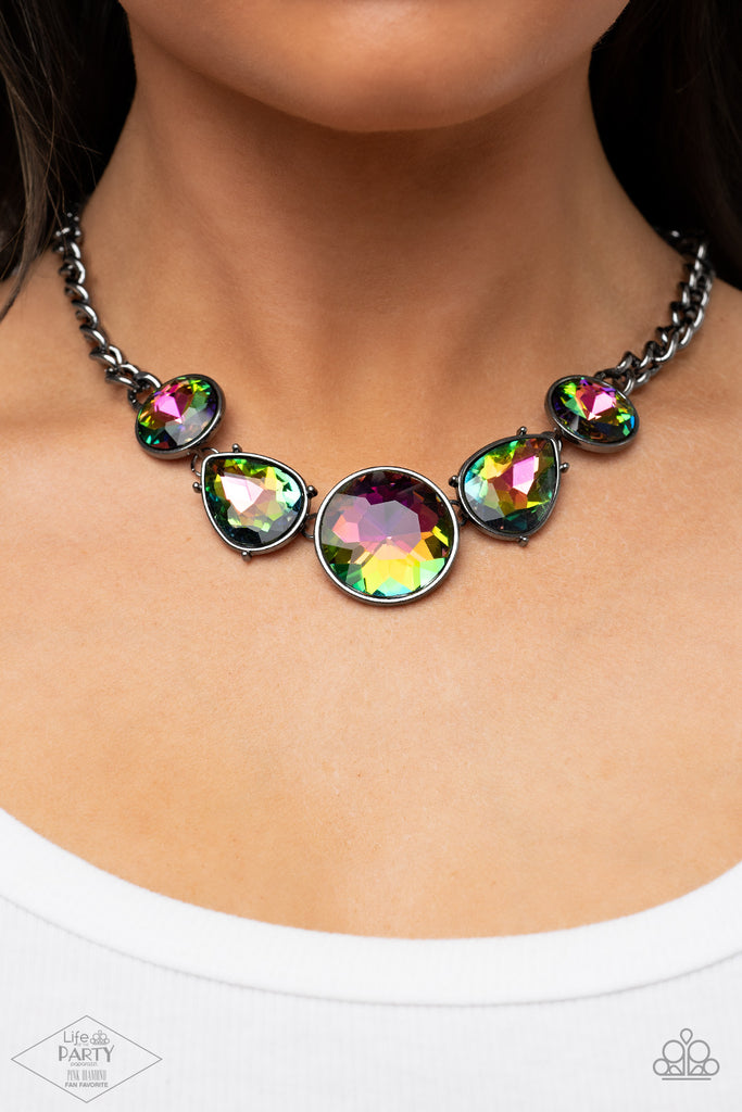 Iridescent Icing gunmetal necklace with earrings-multi oil spill  set-Paparazzi | eBay
