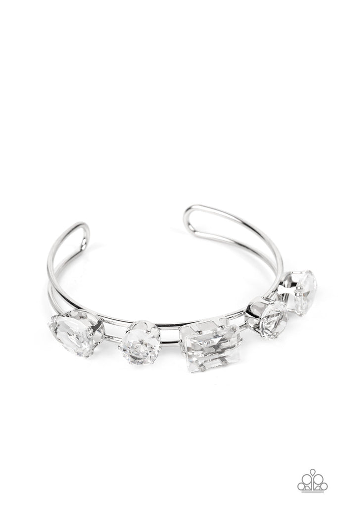 UNIQUELY UNTAPPED WHITE GEM SILVER CUFF BRACELET PAPARAZZI