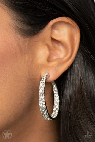 Paparazzi Accessories - GLITZY By Association - White Hoop Earring (Blockbuster)