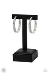 Paparazzi Accessories - GLITZY By Association - White Hoop Earring (Blockbuster)