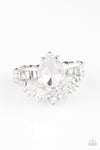 If The Crown Fits - White Teardrop Rhinestone Ring - Paparazzi Accessories