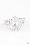 If The Crown Fits - White Teardrop Rhinestone Ring - Paparazzi Accessories