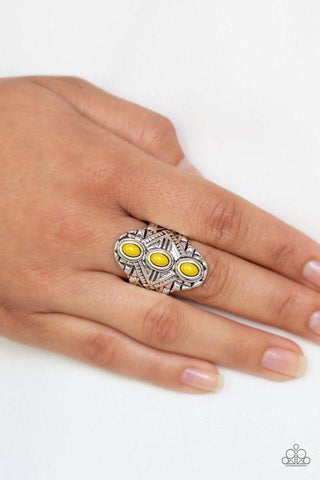 Mayan Motif - Yellow Ring - Paparazzi Accessories
