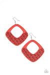 Paparazzi Accessories  - WOOD You Rather - red - Paparazzi earrings